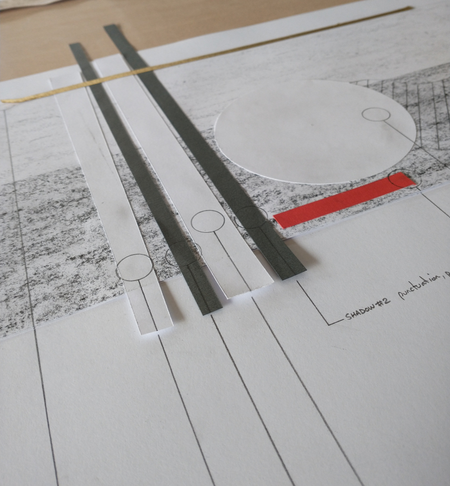 detail of collaged notation